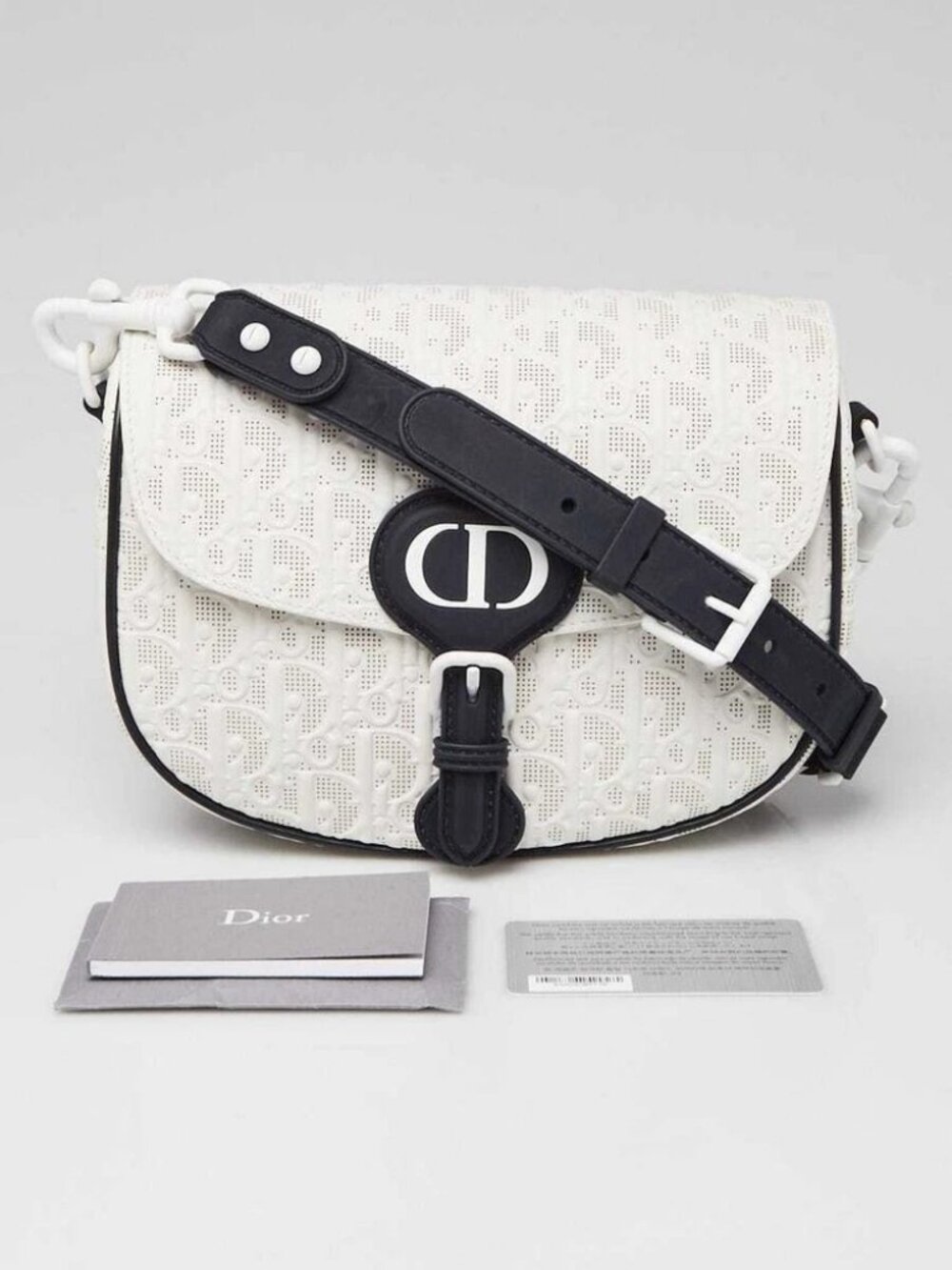 Christian Dior White/Blue Perforated Calfskin Leather Medium Bobby Crossbody Bag - Picture 2 of 11